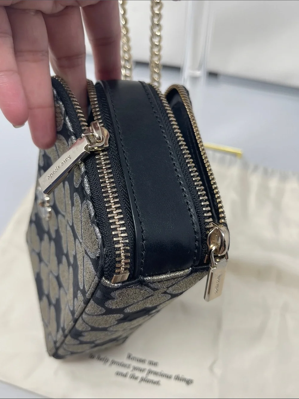 kate spade black and Gold Clover Odette Jacquard Chain Shoulder/crossbody Bag